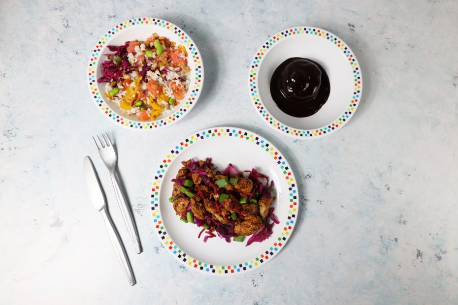 Colour Burst Plate and Bowls with Street Food and Dessert