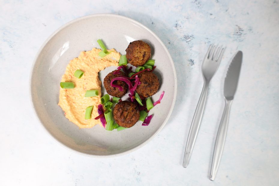 Falafel served in Grey Speckled Walled Bowl