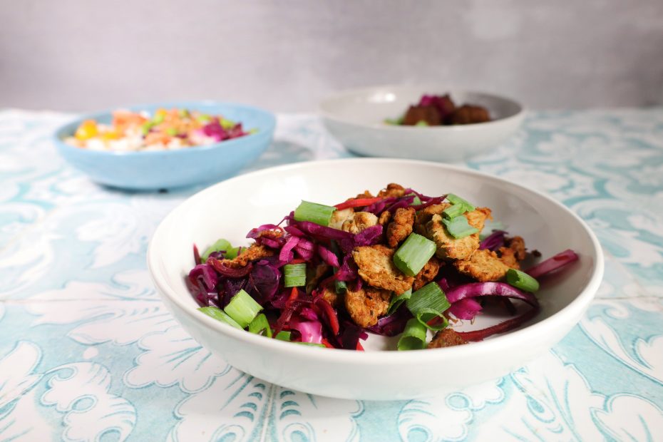 White Walled Bowl with Vegan Fusion Dish